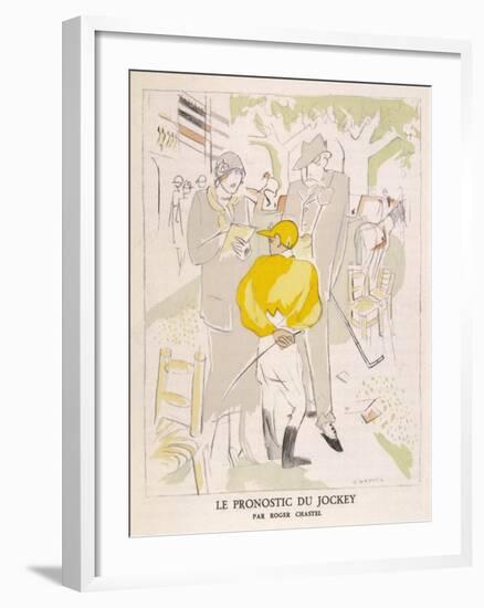 Diminutive Jockey Gives His Considered Opinion to a Couple-Roger Chastel-Framed Art Print