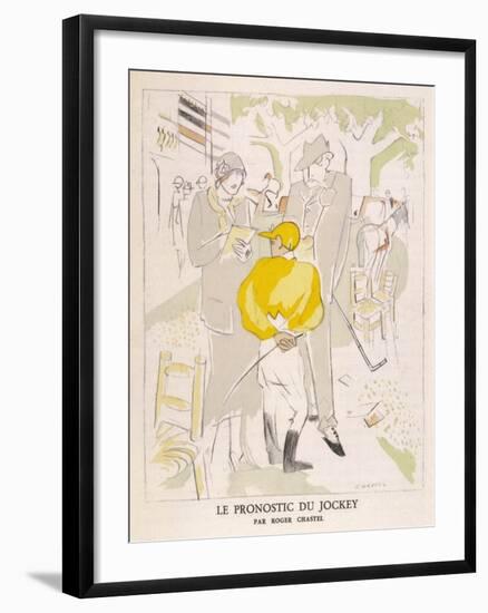 Diminutive Jockey Gives His Considered Opinion to a Couple-Roger Chastel-Framed Art Print