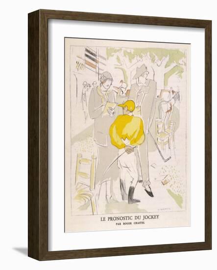 Diminutive Jockey Gives His Considered Opinion to a Couple-Roger Chastel-Framed Art Print