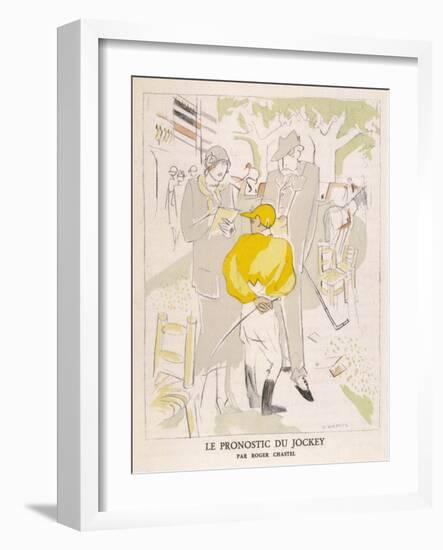 Diminutive Jockey Gives His Considered Opinion to a Couple-Roger Chastel-Framed Art Print