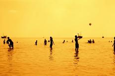 Silhouettes of People Playing Games in the Sea Full of Sailing-Ship-Dimitar Yalamov-Framed Photographic Print