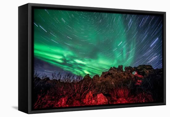 Dimmuborgir Lava Formation Northern Lights Akureyri North Iceland Europe-Renato Granieri-Framed Stretched Canvas