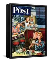 "Diner Engagement" Saturday Evening Post Cover, July 15, 1950-Constantin Alajalov-Framed Stretched Canvas