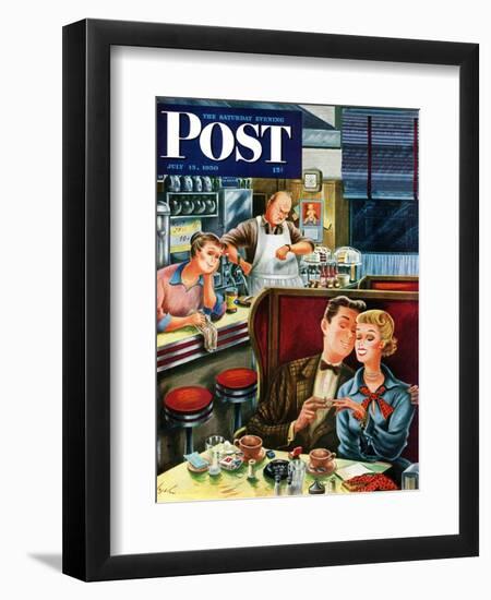 "Diner Engagement" Saturday Evening Post Cover, July 15, 1950-Constantin Alajalov-Framed Giclee Print