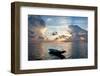 Dinghy Boat in Sea at Sunset, Great Exumand, Bahamas-null-Framed Photographic Print