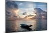 Dinghy Boat in Sea at Sunset, Great Exumand, Bahamas-null-Mounted Photographic Print