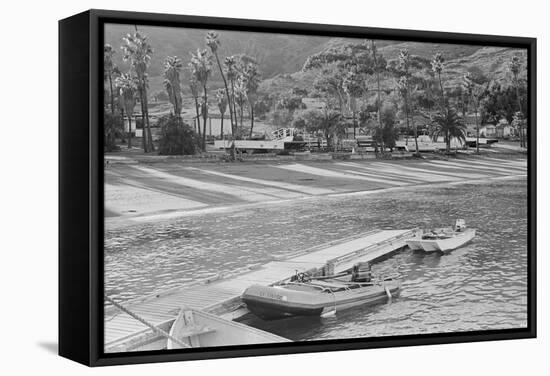 Dinghy Tied to Pier at Isthmus Cove-null-Framed Stretched Canvas