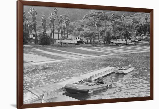 Dinghy Tied to Pier at Isthmus Cove-null-Framed Photographic Print