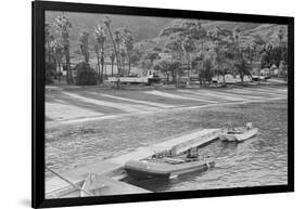 Dinghy Tied to Pier at Isthmus Cove-null-Framed Photographic Print