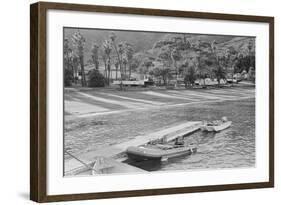 Dinghy Tied to Pier at Isthmus Cove-null-Framed Photographic Print