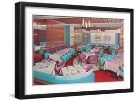 Dining Area with Purple and Blue Chairs, Retro-null-Framed Art Print