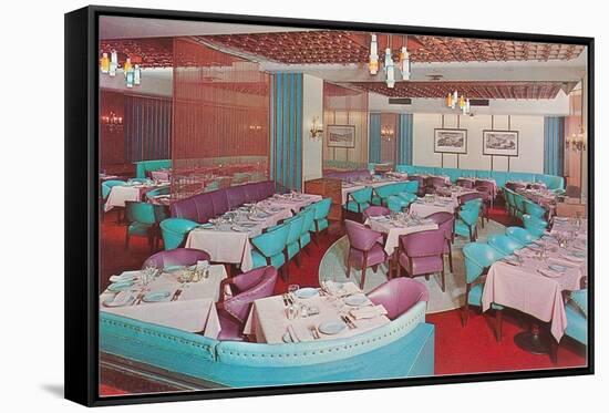 Dining Area with Purple and Blue Chairs, Retro-null-Framed Stretched Canvas