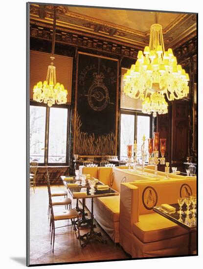 Dining Room with Black Crystal Chandelier, Le Cristal Room, Baccarat Restaurant, France-Per Karlsson-Mounted Photographic Print