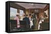 Dining Saloon on a London to Liverpool Express Train-null-Framed Stretched Canvas