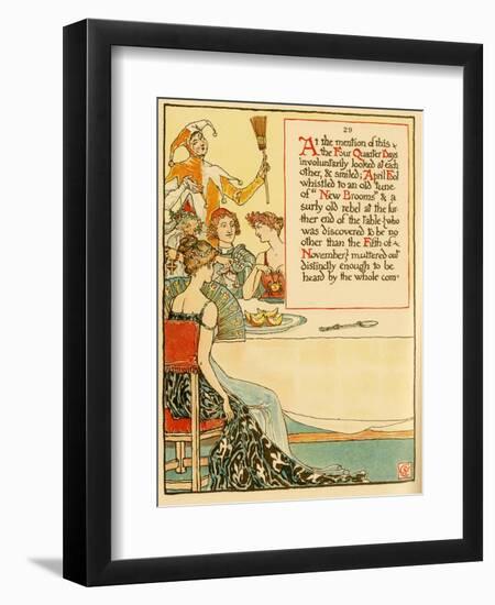 Dining With The Jester Holding A Broom-Walter Crane-Framed Art Print