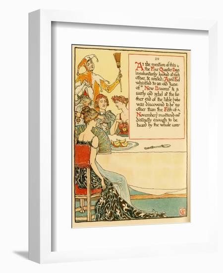 Dining With The Jester Holding A Broom-Walter Crane-Framed Art Print