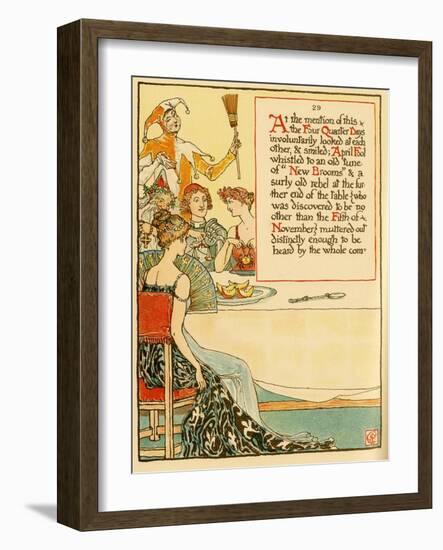 Dining With The Jester Holding A Broom-Walter Crane-Framed Art Print