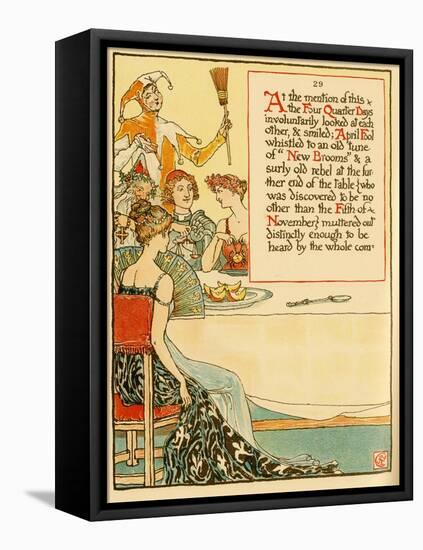 Dining With The Jester Holding A Broom-Walter Crane-Framed Stretched Canvas