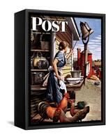 "Dinner Bell," Saturday Evening Post Cover, October 21, 1944-Stevan Dohanos-Framed Stretched Canvas