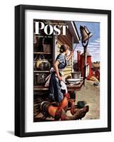 "Dinner Bell," Saturday Evening Post Cover, October 21, 1944-Stevan Dohanos-Framed Premium Giclee Print