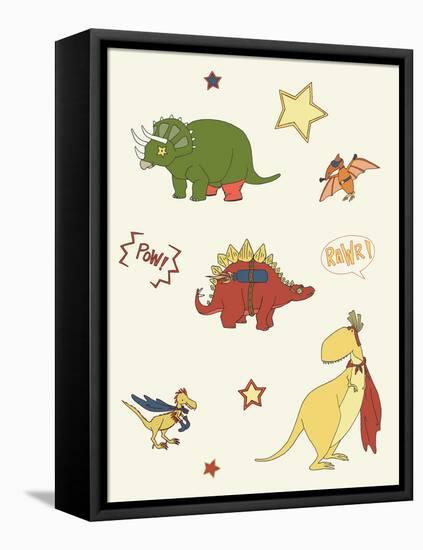 Dino Superheroes-Designs Sweet Melody-Framed Stretched Canvas
