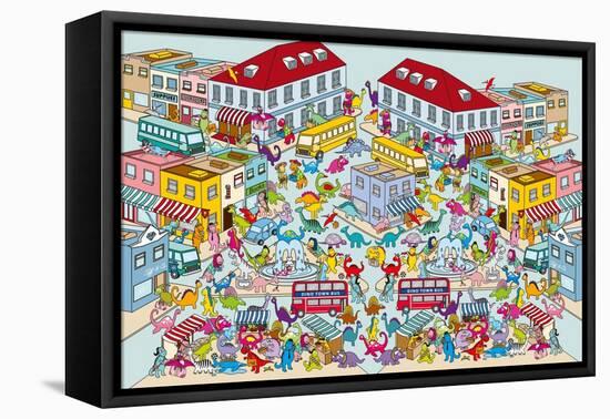 Dino Town-The Paper Stone-Framed Stretched Canvas