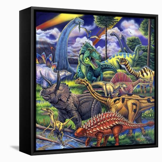 Dinosaur Friends-Jenny Newland-Framed Stretched Canvas