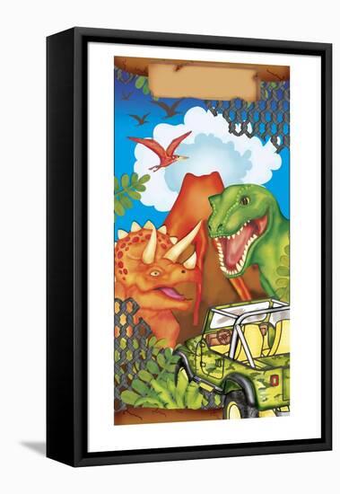 Dinosaur Gift Bag 1-Maria Trad-Framed Stretched Canvas