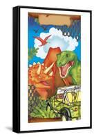 Dinosaur Gift Bag 1-Maria Trad-Framed Stretched Canvas