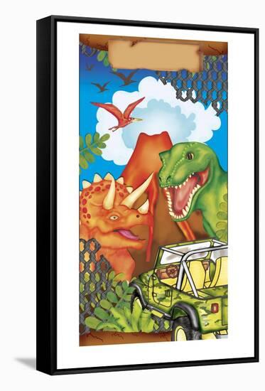 Dinosaur Gift Bag 1-Maria Trad-Framed Stretched Canvas