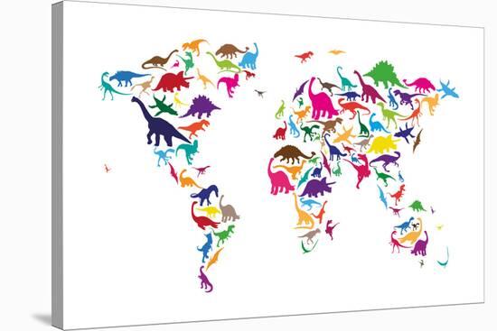 Dinosaur Map of the World Map-Michael Tompsett-Stretched Canvas