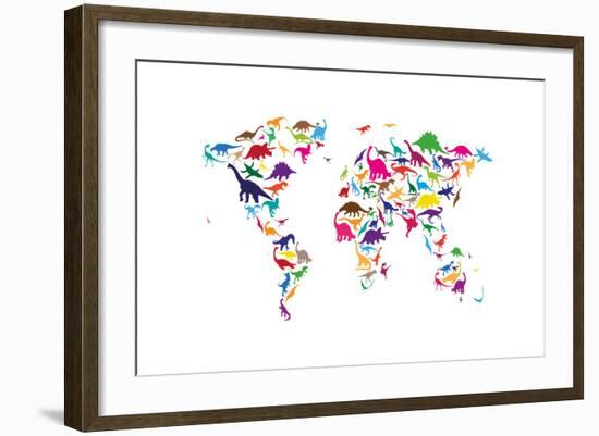 Dinosaur Map of the World Map-Michael Tompsett-Framed Art Print