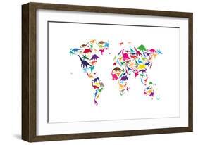 Dinosaur Map of the World Map-Michael Tompsett-Framed Art Print