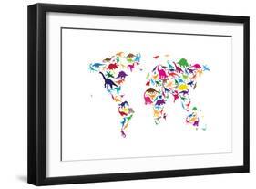 Dinosaur Map of the World Map-Michael Tompsett-Framed Art Print