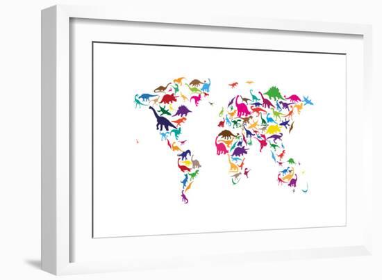 Dinosaur Map of the World Map-Michael Tompsett-Framed Art Print