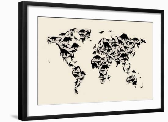 Dinosaur Map of the World Map-Michael Tompsett-Framed Art Print