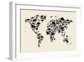 Dinosaur Map of the World Map-Michael Tompsett-Framed Art Print