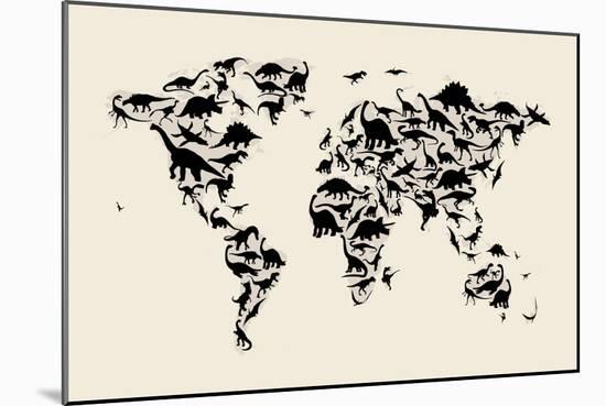 Dinosaur Map of the World Map-Michael Tompsett-Mounted Art Print