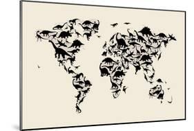 Dinosaur Map of the World Map-Michael Tompsett-Mounted Art Print