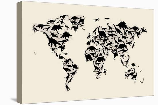 Dinosaur Map of the World Map-Michael Tompsett-Stretched Canvas