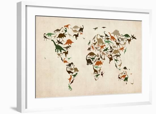 Dinosaur Map of the World Map-Michael Tompsett-Framed Art Print