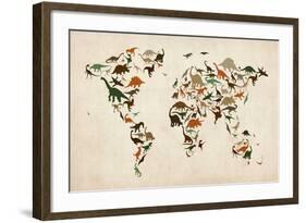 Dinosaur Map of the World Map-Michael Tompsett-Framed Art Print