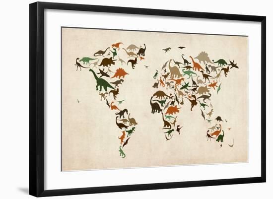 Dinosaur Map of the World Map-Michael Tompsett-Framed Art Print