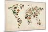 Dinosaur Map of the World Map-Michael Tompsett-Mounted Art Print