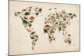 Dinosaur Map of the World Map-Michael Tompsett-Mounted Art Print