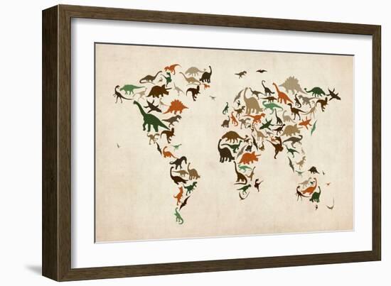 Dinosaur Map of the World Map-Michael Tompsett-Framed Art Print