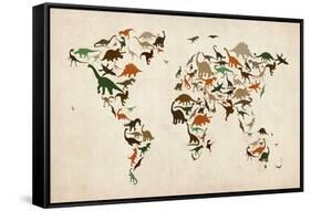 Dinosaur Map of the World Map-Michael Tompsett-Framed Stretched Canvas