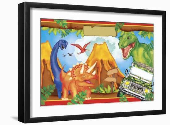 Dinosaur Party 3-Maria Trad-Framed Giclee Print