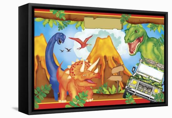 Dinosaur Party 3-Maria Trad-Framed Stretched Canvas