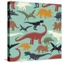 Dinosaur Vintage Color Seamless Pattern. Monochrome Style.-VectorPot-Stretched Canvas